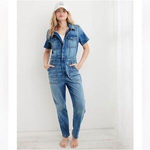 Aerie Denim Bodycon Utility Jumpsuit Sz Large